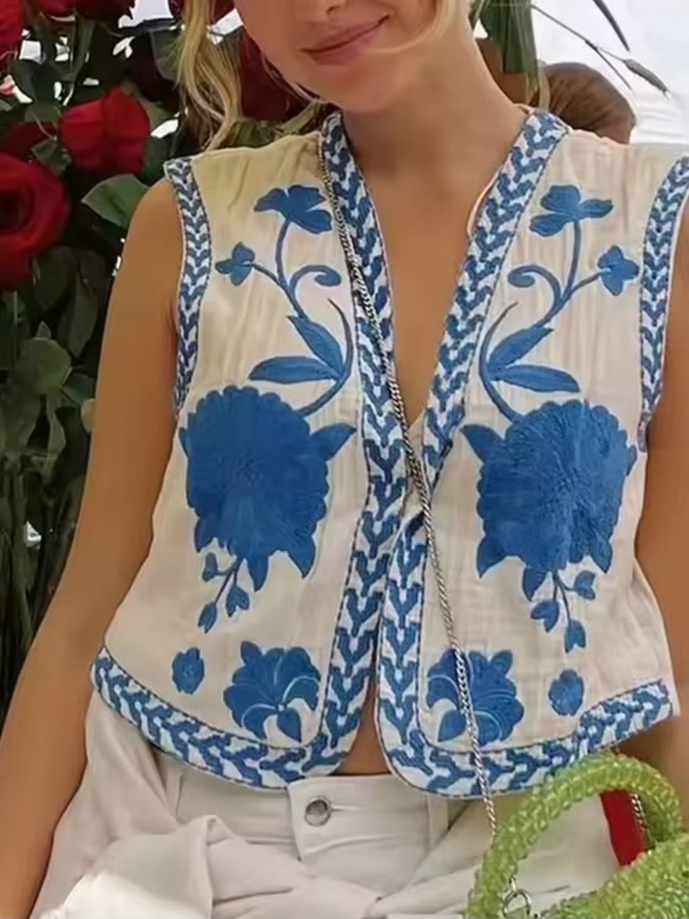 NWOT Bohemian Batik Style Floral Vest (L)